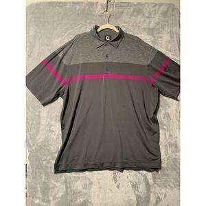 FootJoy Polo Shirt Mens XXL Gray Pink Colorblock Stripe Performance Stretch Flaw